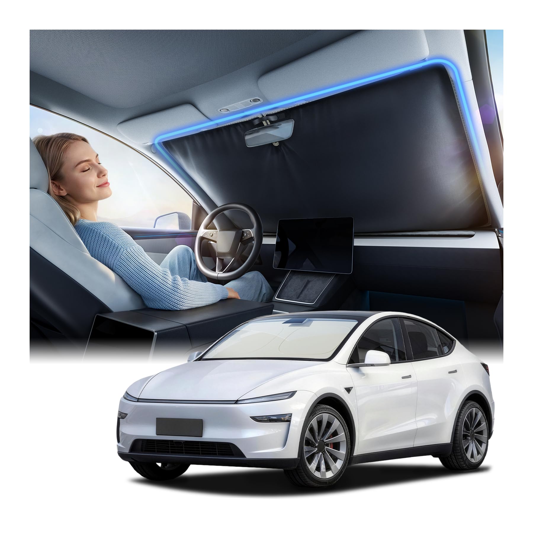 Photo 1 of Nmoiss Ice Silk Air-Cooled Car Windshield Sun Shade, [Enjoy Superior Coolness & Comfort] 84.2% Heat Insulation UPF>50 UV Block, Interior Protection, Universal Fit for Car SUV Truck, Medium 64"x32"