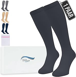 360 Relief Kompressionsstrümpfe Damen und Herren - 1 Paar Stützstrümpfe für Sport, Laufen, Flug, Reise, Joggen, Radsport - Thrombosestrümpfe S/M Schwarz mit Wäschenetz