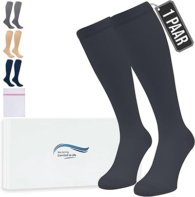 360 Relief Kompressionsstrümpfe Damen und Herren - 1 Paar Stützstrümpfe für Sport, Laufen, Flug, Reise, Joggen, Radsport - Thrombosestrümpfe S/M Schwarz mit Wäschenetz