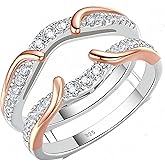 SHELOVES Two Tone Rose Gold Plated Ring Guard 925 Sterling Silver Round CZ Ring Enhancer for Engagement Rings 5-12