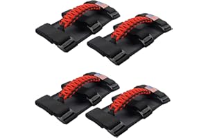 KOHUIPU Premium Paracord Roll Bar Grab Handles for Jeep Wrangler YJ TJ JK JKU JL JLU Sports Sahara Freedom Rubicon Unlimited X Gladiator JT 1955-2023 UTV ATV (4Pack, Red)