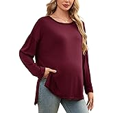 Smallshow Women's Long Sleeve Maternity Shirts Loose Tunic Pregnancy Tops