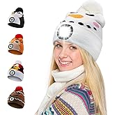 LED Beanie with Light for Adults, USB Rechargeable Headlamp Cap Unisex Winter Warm Knit Night Light Hat for Camping Running