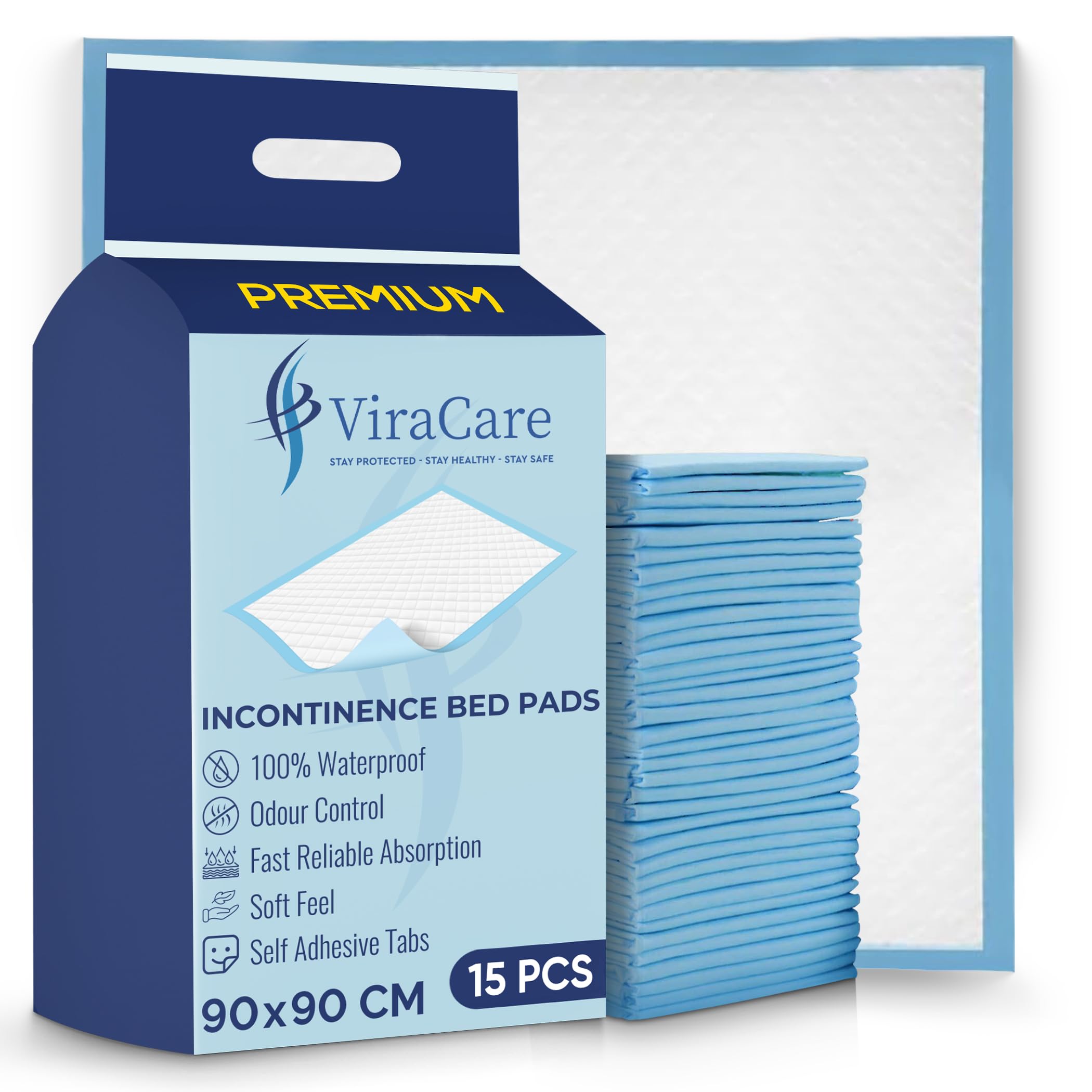 15 x Premium Incontinence Bed Pads 90x90 cm | Incontinence Bed Sheets | Provides Soft Feel | Disposable Bed Mats for Incontinence | Bed Protectors Kids | Maternity Bed Mats | (1 Pack of 15)