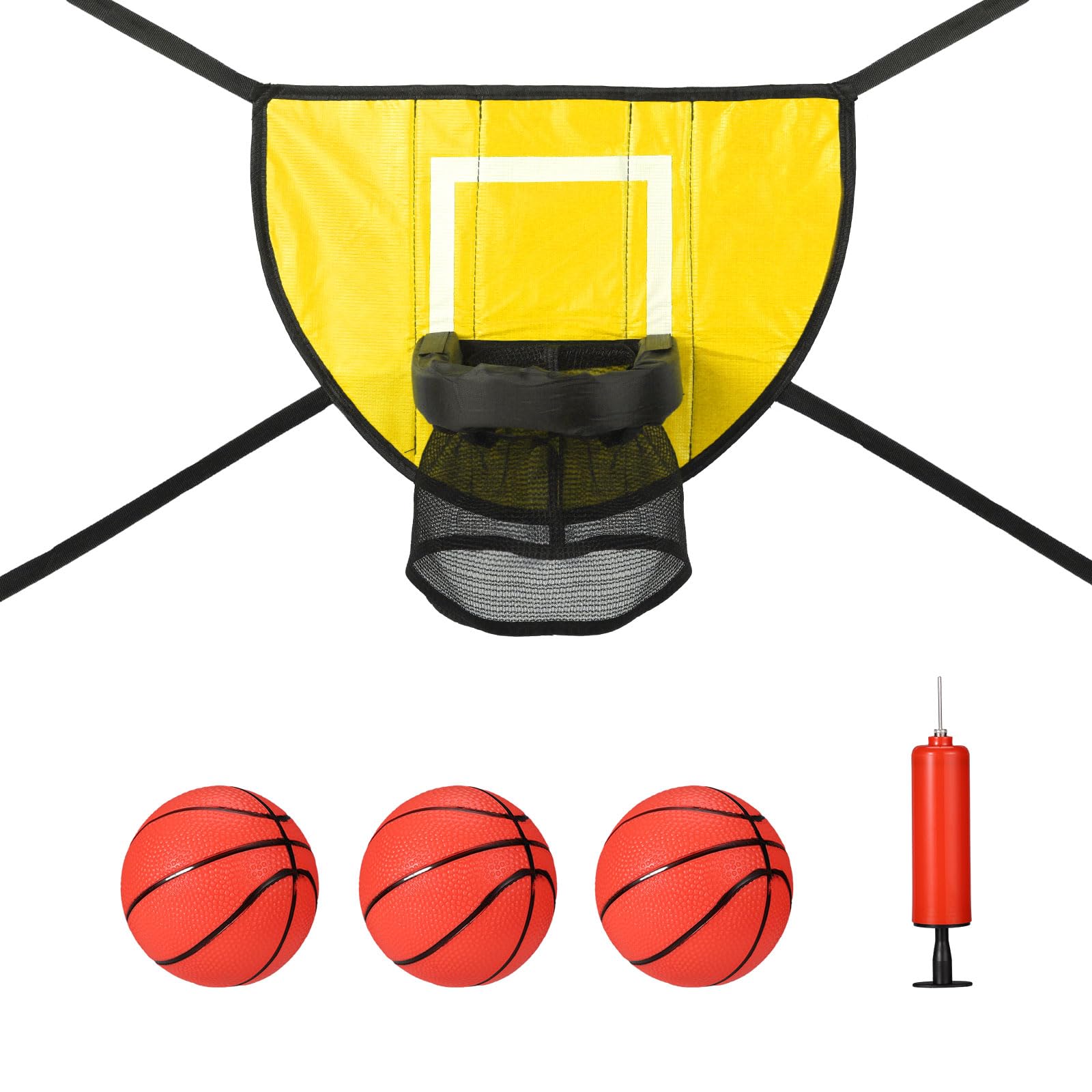 lasuroa Trampoline Basketball Hoop Attachment Set, Basketball Goal for Trampoline with 3 Mini Basketball and 1 Pump, Waterproof Basketball Game Accessories for All Ages (Yellow)