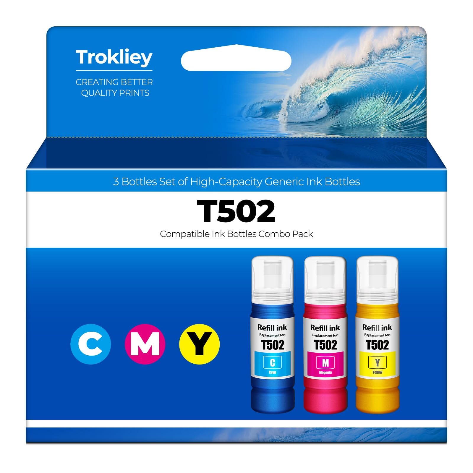 View 1 of 502 Ink Bottle Color Combo Pack ET-2760 ET-2850 ET-4760 ET-3850 Replacement for 502 Ink Refill Bottles Color for ET-4850 ET 2760 ET-3760 ET-4760 ET 2850 ET3850 Printer (Cyan/Magenta/Yellow)
