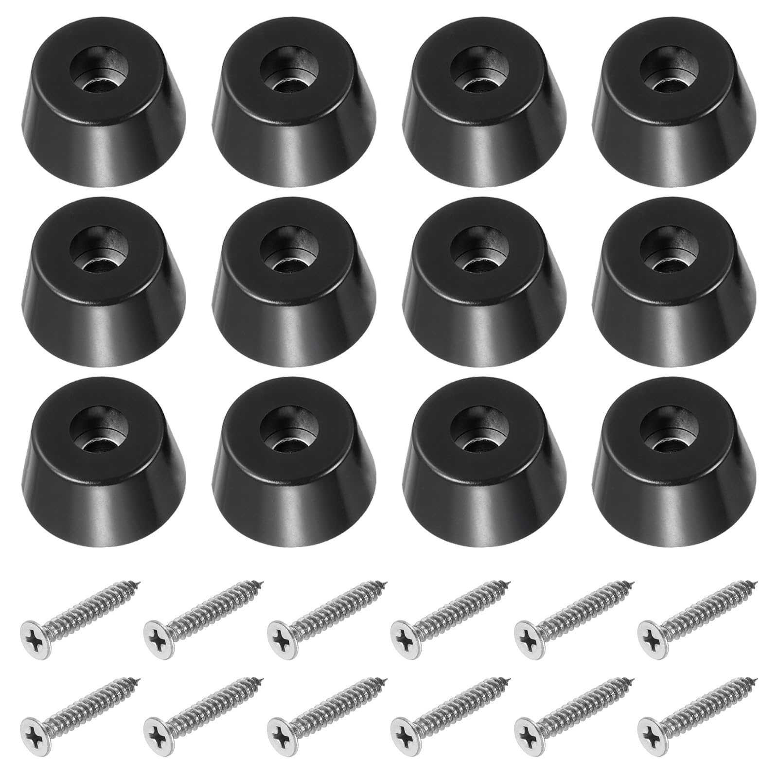 PATIKIL Cutting Board Feet, 12 Pack Round Rubber Feet Bumpers Non Slip Bumper Pads with Stainless Steel Screws for Furniture Chairs Desks Electronics (0.2"Wx0.51"H)