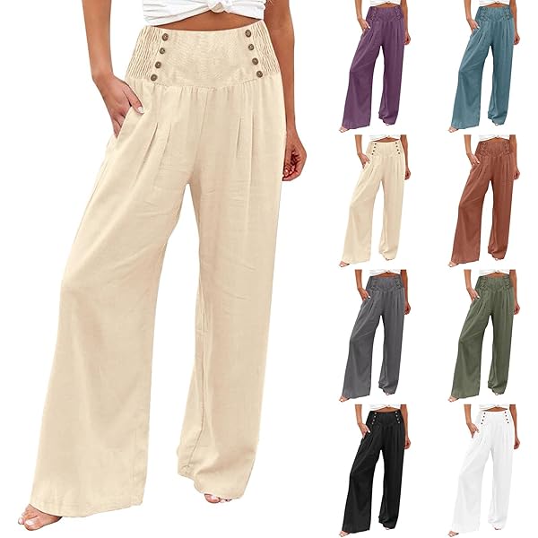 Wide Leg Linen Pants Women High Waisted Palazzo Pants Casual