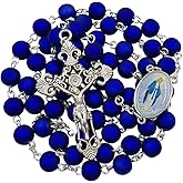 TALISMAN4U Royal Blue Beads Rosary Catholic Necklace Virgin Mary Miraculous Medal Cross Crucifix Gift Rosary Box