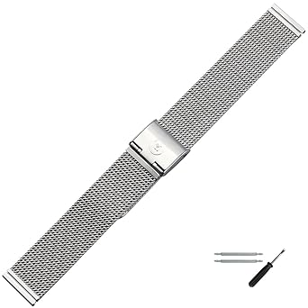 MARBURGER Unisex Uhrenarmband 18mm Edelstahl Silber - Mesh / Milanaise - Ersatzarmband, Schließe Silber - 84904180020