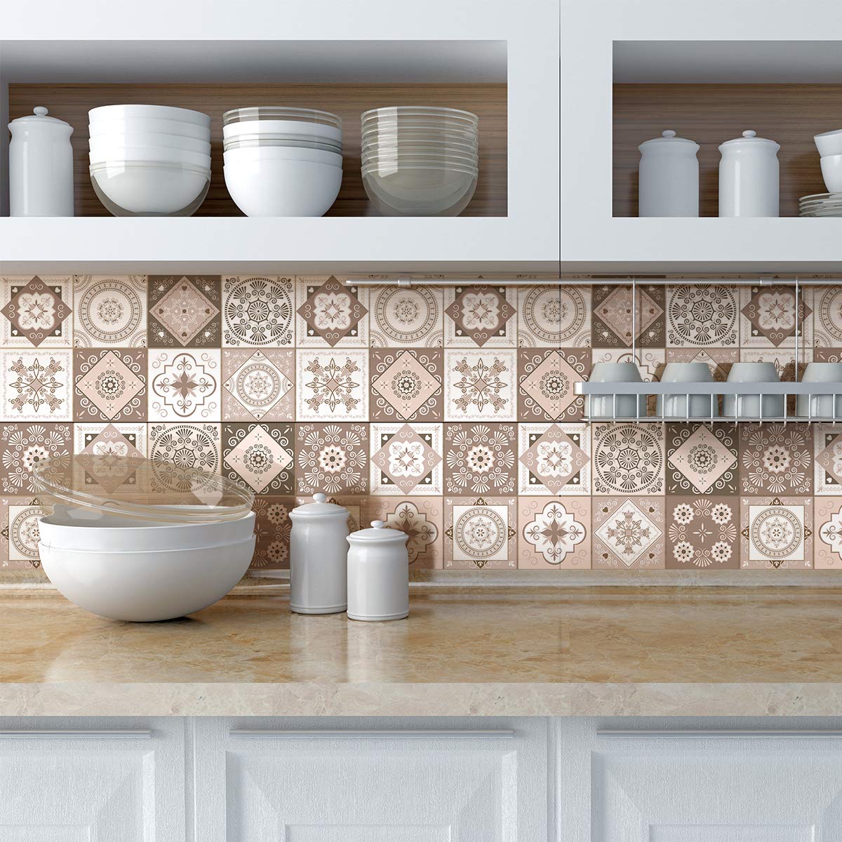 Ambiance Sticker Self-Adhesive Decorative Wall Decal Cement Tile for Bathroom and Kitchen Aniolo - Pack of 24 Stickers of 20 x 20 cm