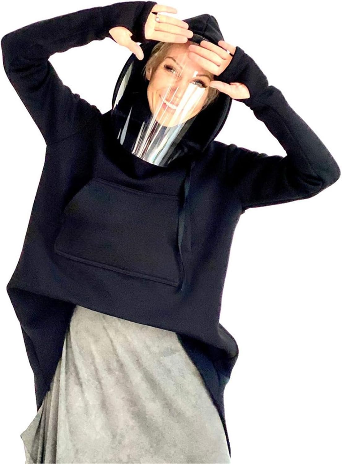 Hooded Asymmetric Hoodie Fleece Full Face Covering Top Zip for Hoodies