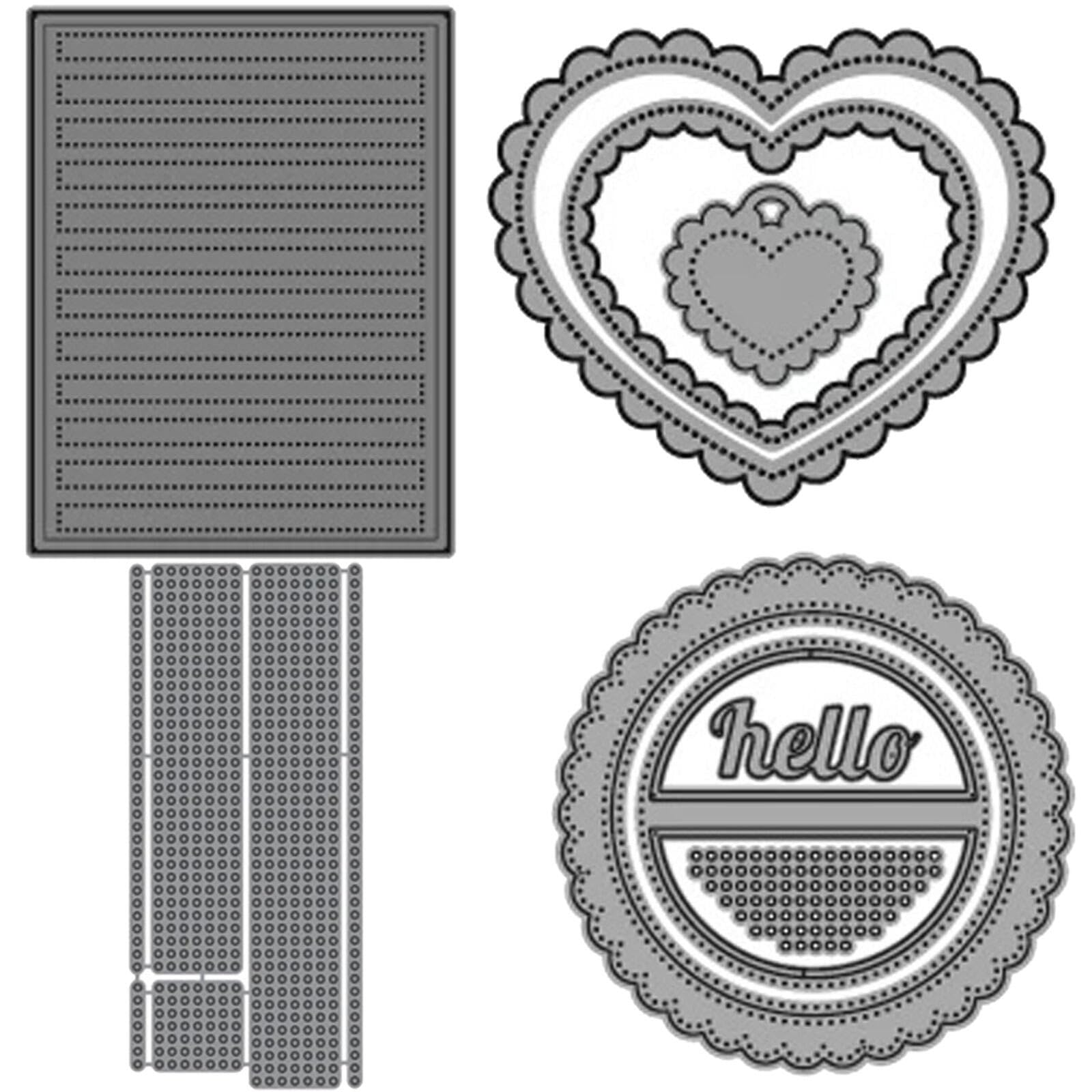 4 Sets Rectangular Dots Cover Scallop Hearts Circle