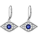 PEIMKO Evil Eye Stud Hoop Earrings for Women, 925 Sterling Silver Greek Ankh Cross Eyes of Horus/Blue Evil Eyes Spiritual Protection Jewelry for Women Birthday Gifts