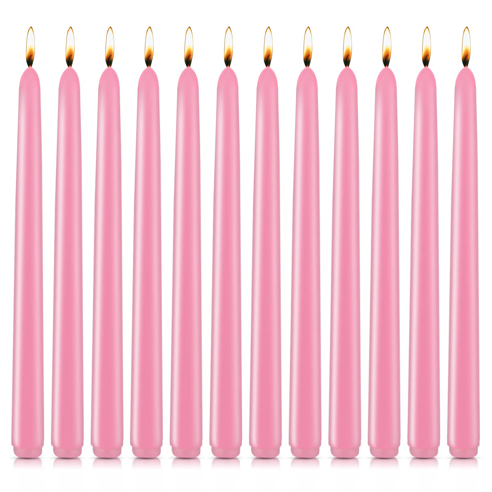 Photo 1 of 10 inch Pink Taper Candles for Christmas Advent, Set of 12 Unscented Dripless Candlesticks - 8 Hours Long Burning for Home Decor, Wedding, Parties and Special Occasions