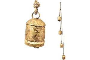 ANTIQUANA Harmony 4 Cow Bells Cluster on Rope Large Rustic Vintage Lucky Cow Bells On Rope Wall Hanging Décor (4 inch Cluster)