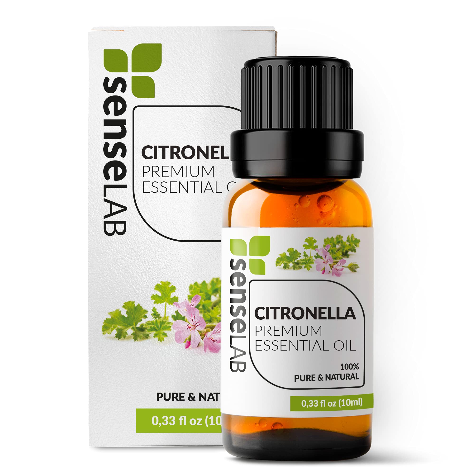 SenseLAB Citronella Essential Oil - 100% Pure Extract Citronella Oil Therapeutic Grade Essential Oil - for Diffuser and Humidifier - Outdoor Protection - Citronella Oil for Garden Burners (10 ml)