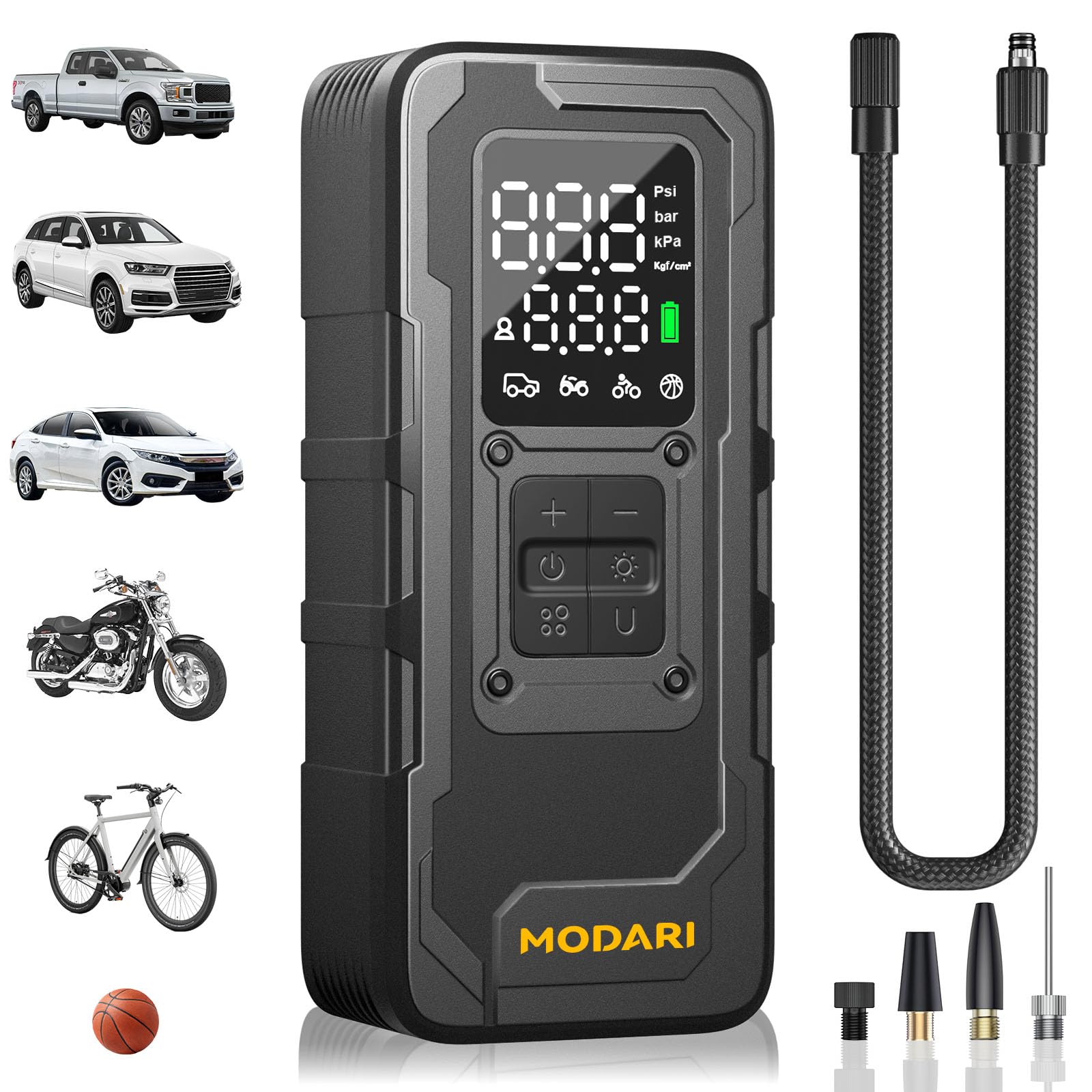 MODARI Tire Inflator Portable Air Compressor - 4X Faster 160 PSI Portable Air Pump for Cars - Cordless Tire Inflators with Gauge - Portable Tire Inflator for Car, Pickup, Bike and More Image