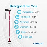 Rehand All Terrain Folding Walking Stick Pink Pivot Tip Heavy Duty Adjustable view 2