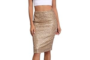 Womens Sequins Pencil Skirt Separate Elasticate Waist Curve Bodycon Midi Length Skirt Slim Hip Skirt Clubwear Party Dress
