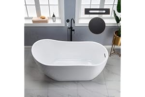 WOODBRIDGE 59" Acrylic Freestanding Bathtub Contemporary Soaking White Tub with Oil Rubbed Bronze Overflow and Drain，B1530 -ORB-Drain &O