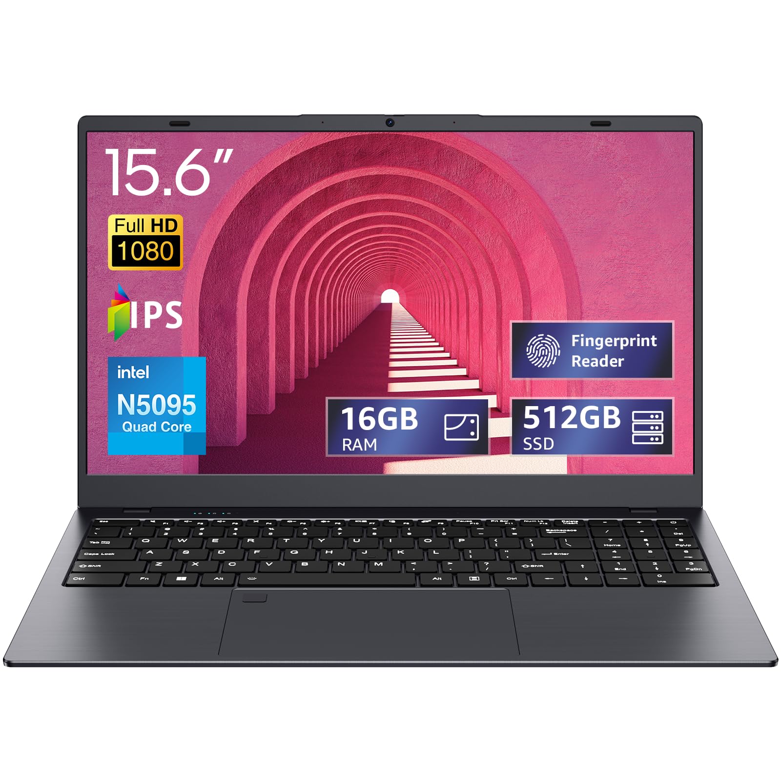 Photo 1 of   UOWAMOU 15.6-inch, 16GB RAM, 512GB SSD, FHD IPS Display Laptop Computer, N5095 Quad Core, 2.4/5G WiFi, BT4.2 Backlit and Fingerprint, Lightweight and Portable