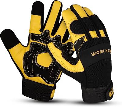 WORK MAXX Mustard Large Gardening Working Gloves Leather Thorn Proof Dexterity