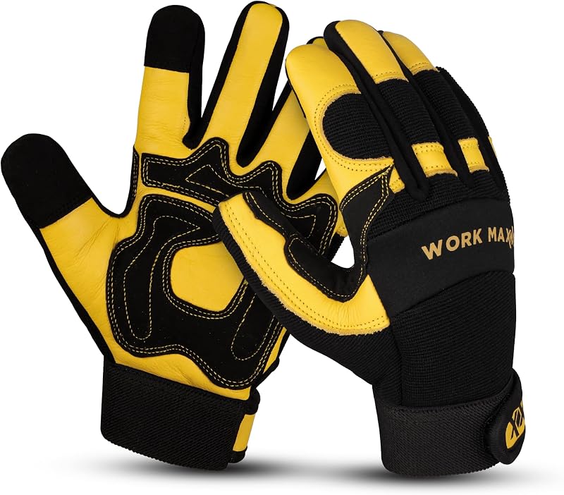 WORK MAXX Mustard Large Gardening Working Gloves Leather Thorn Proof Dexterity