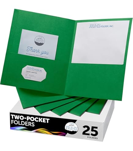 Amazon.com : FILE-EZ Two-Pocket Folders, Green, 25-Pack, Textured