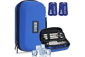 HIMDUZE Insulin Cooler Travel Case TSA Approved Refrigerated Medicine Cooler for Travel w/Thermometer Temperature Diabetic Travel Case w/2 Reusable Ice Packs for Daily Life Trip, Blue