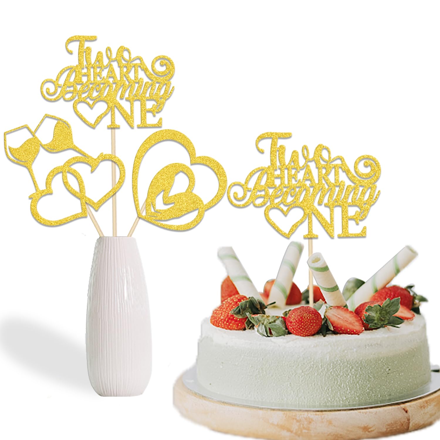 Photo 1 of 12Pcs We're Together Decoration Two Heart Becoming One Centerpiece Sticks Funny Engagement Wedding Party Decoration Gold Glitter