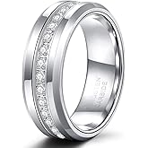 TRUMIUM 6mm 8mm Mens Tungsten Wedding Bands with Cubic Zirconia Eternity Ring CZ Inlaid Black Silver Plated 24K Gold Plated Tungsten Carbied Rings High Polish Size 7-13