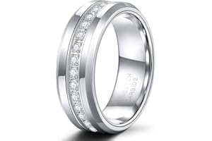 TRUMIUM 6mm 8mm Mens Tungsten Wedding Bands with Cubic Zirconia Eternity Ring CZ Inlaid Black Silver Plated 24K Gold Plated Tungsten Carbied Rings High Polish Size 7-13