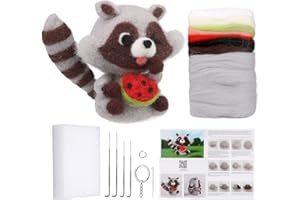JUPEAN Needle Felting Kit Needle Felting Supplies Raccoon Animal Doll with Wool Roving, Felting Needles, Foam Mat for DIY Feltings Wool Projects