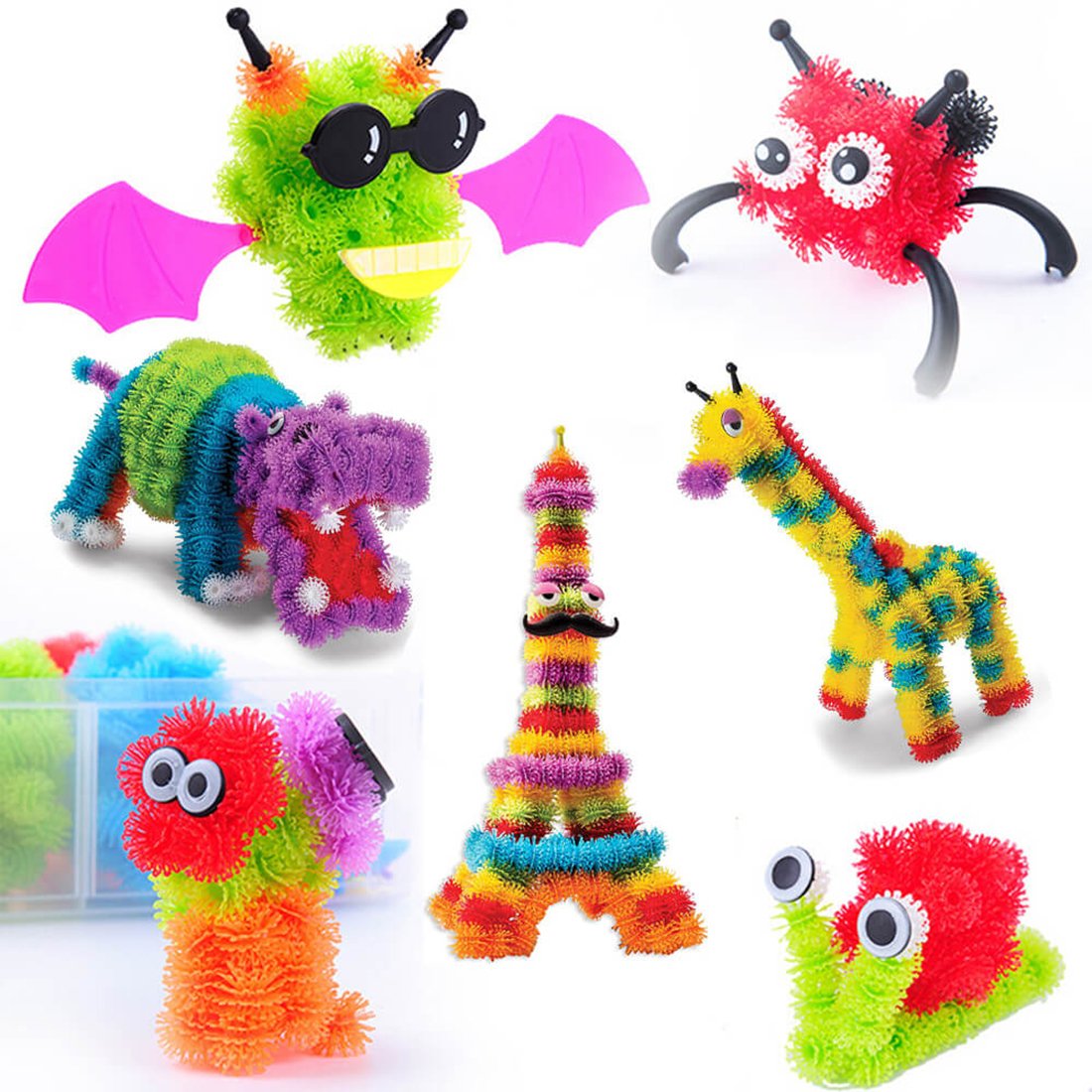 Enshey Bausteine Spielzeug für Kinder, Mega Pack kreative Modell zufällige für Kinder erhöht die Kapazität zu schaffen und stellen Sie sich vor - 400 Teile Puzzleball Pompon von