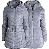 Jessica Simpson Womens Puffer Jacket - Faux Fur Lined Long Coat Winter - Insulated Reversible Hooded Winter Jacket for Women