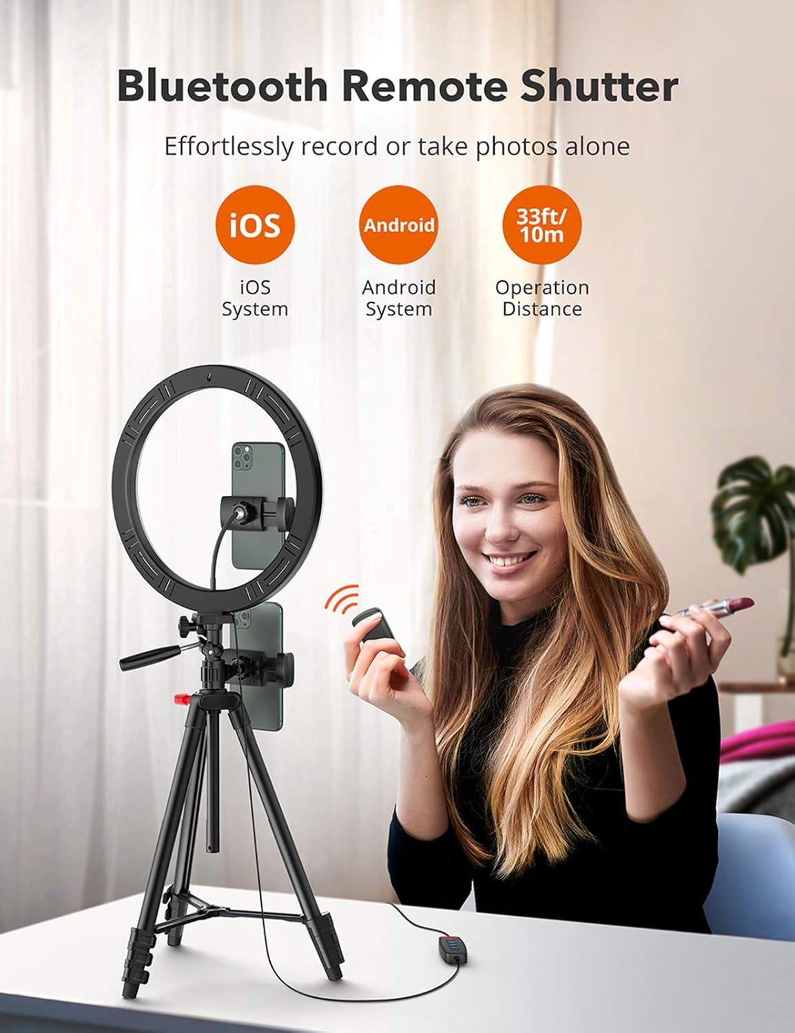 TaoTronics 12" Selfie Ring Light with 3 Color Modes, 10 Adjustable Brightness, 61“ Extendable Tripod Stand, 2 Phone Holders, Bluetooth Remote Shutter for Photography/Makeup/Live Stream/YouTube/Vlogs : Camera & Photo
