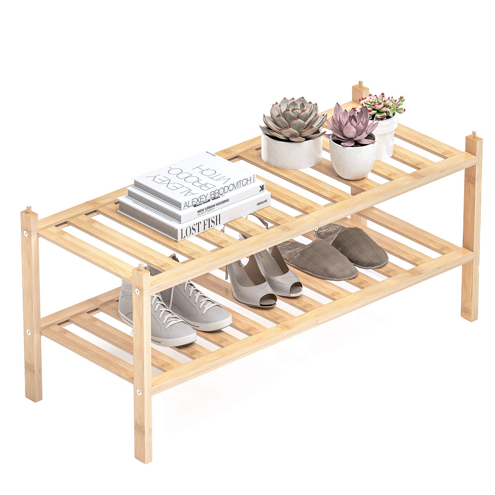 Photo 1 of Dranixly Shoe Rack, 2-Tier Bamboo Stackable Shelf Storage Organizer, Stand for Closet, Entryway, Hallway, Bathroom and Living Room?Natural?