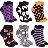 Glitopper 6 Pairs Halloween Socks Women Crazy Ankle Socks Bulk | Halloween Novelty Low Cut Crew Socks, Funny Halloween Gifts for Women Men Adults, Spooky Horror Party Favors