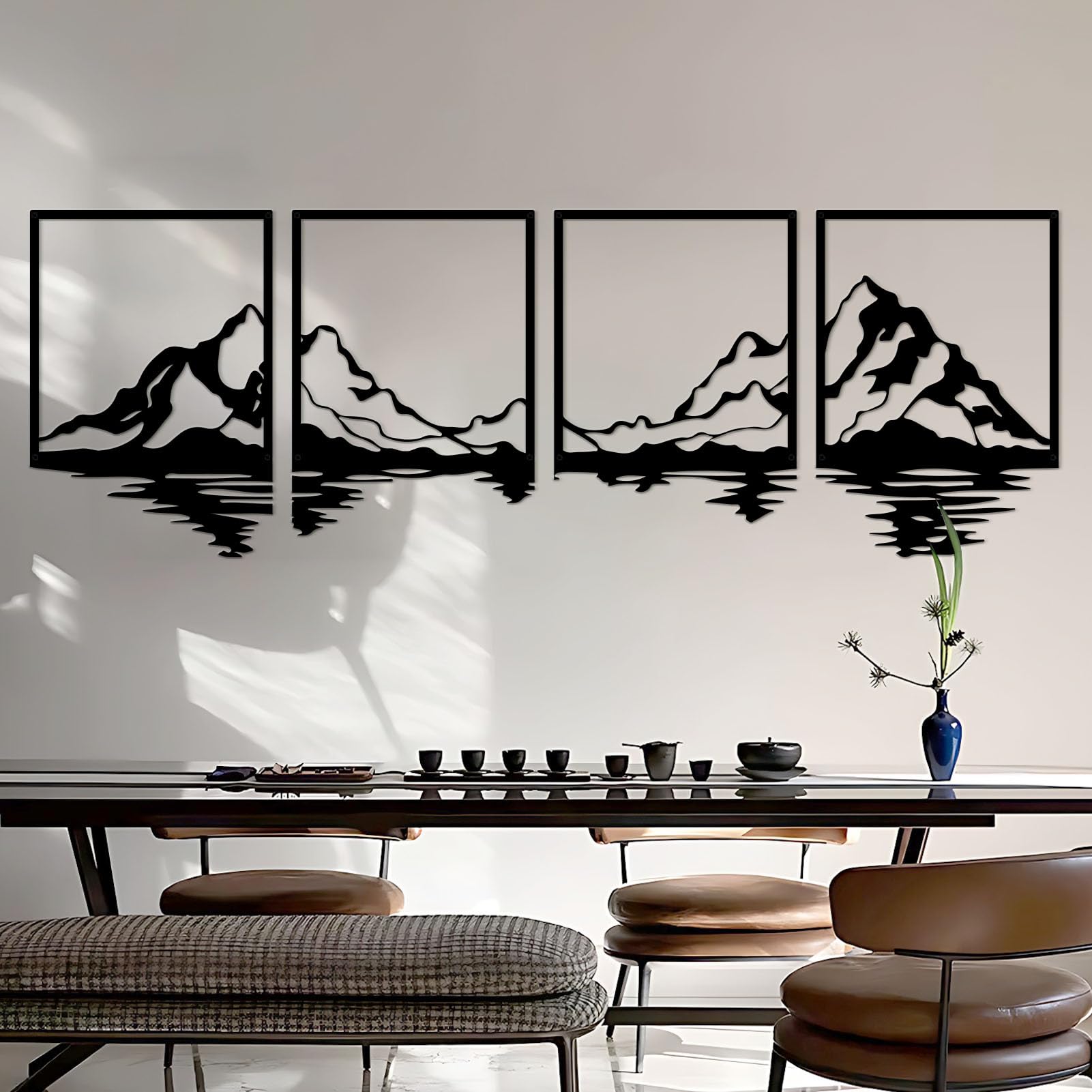 ESTART 4 PCS Metal Mountain Wall Art - Large Mountains Wall Decor, Forest Decorative Painting - Suitable For Living Room, Bedroom, Office - Indoor And Outdoor (127x40 cm) — image 1