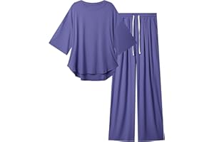 difficort Womens 2 Piece Outfits Batwing Short Sleeve Lounge Sets Wide Leg Workout Sets Loungewear Tracksuits with Pockets