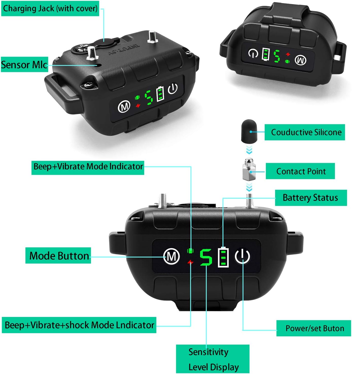 Bark Collar No Bark Collar Rechargeable Anti bark Collar with Adjustable Sensitivity and Intensity Beep Vibration and No Harm Shock Bark Collar for Small Medium Large Dogs : Pet Supplies