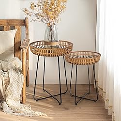 Oakrain Rattan Side Table Nesting Tables Set of