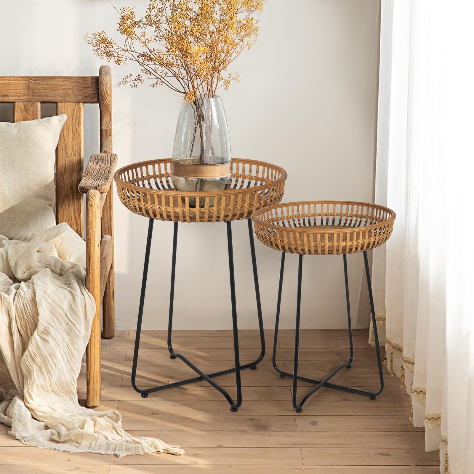 Oakrain Rattan Side Table Nesting Tables Set of