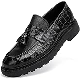 Men's Luxury Tassel Leather Dress Shoes, Classic Casual Tassel Business Penny Loafer Party Shoes Wedding Loafers for Mens