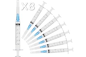 MED NEEDLE 8 Pack 3ml/CC Syringes with Needle - 23 Gauge 1 Inch Injection Needle with Luer Lock Syringe Individually Packaged