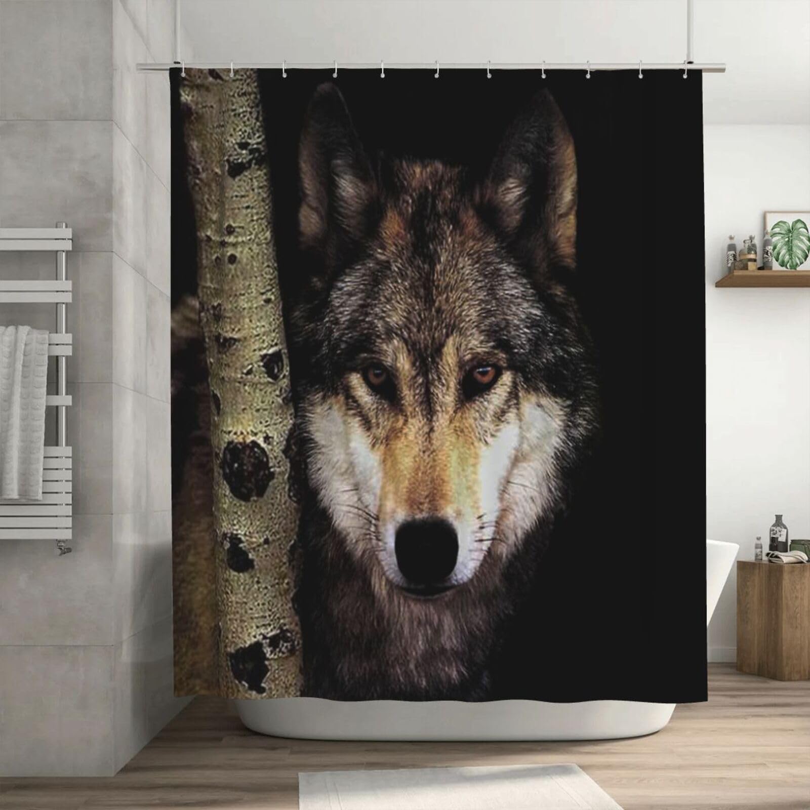 CTIGERS Animal Shower Curtain Cool Wolf Birch Tree Polyester Fabric Bathroom Decor 72 x 72 Inch