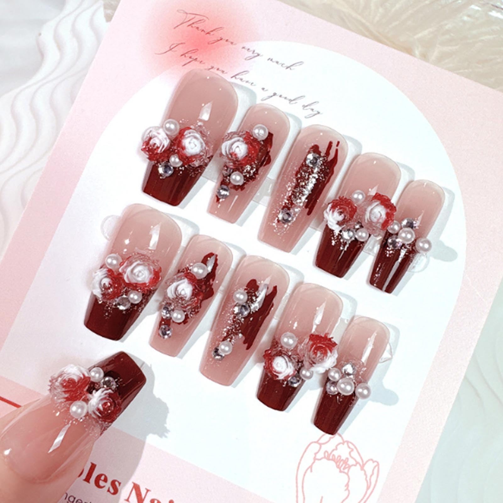 Hkanlre 3D Press on Nails Medium Fake Coffin Nails Tips Full Cover Luxury False Nails for Women and Girls 24PCS - Image 3