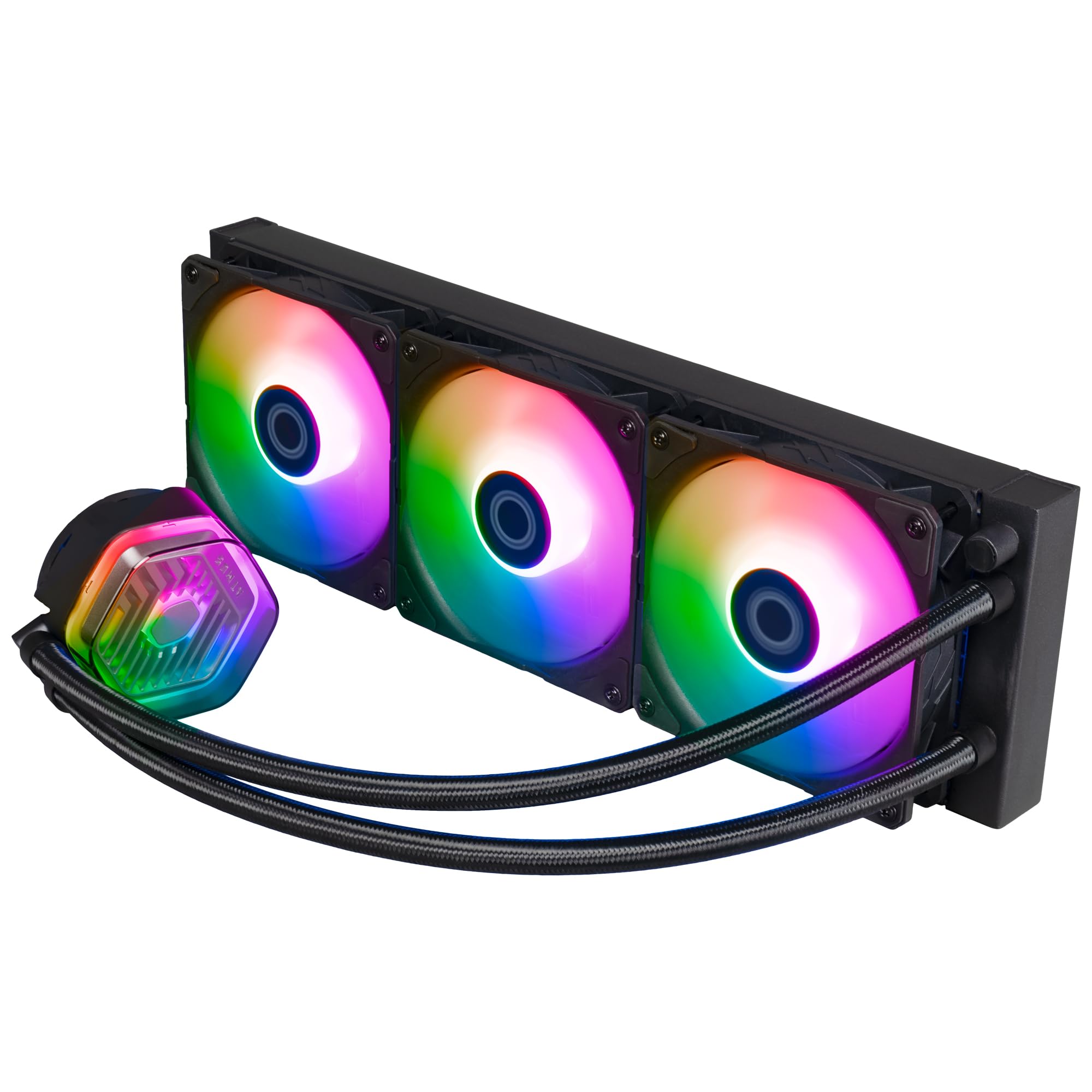 Cooler Master MasterLiquid Atmos 360 Black CPU-Wasserkühler – AIO-Wasserkühlung, Doppelkammerpumpe, vorinstallierte Sickleflow 120 Edge-Lüfter, adressierbares Gen 2 RGB, LGA1700- & AM5 – Schwarz 4