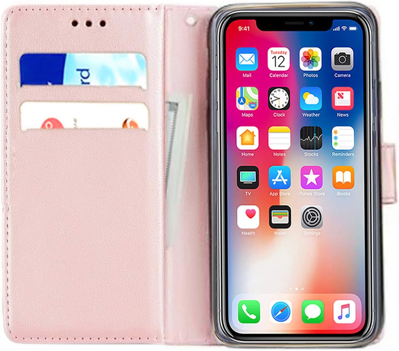 iPhone XR Leather Wallet Case Folio Flip Book Cover with